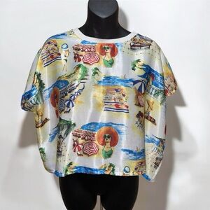 Zara Beach Scene Satin Oversized Crop Top size Small